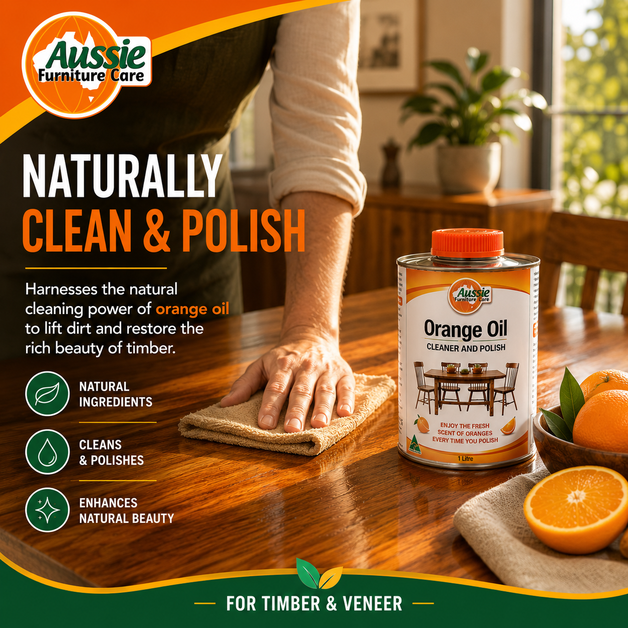 AFC Orange Oil 1 Litre Clean Polish V1 | Furniture Care Products AFC Orange Oil 1 Litre Clean Polish V1