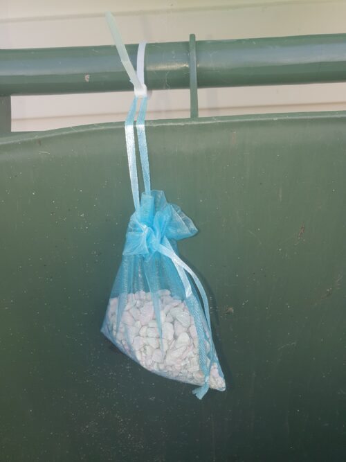 Organza Bag with Bin Bombs Bin Tied Inside a Wheelie Bin To Eliminate Rubbish Bin Odours