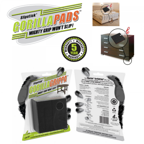 CB140 Slipstick Gorilla Pad Furniture Grippers, 4"/100mm Square