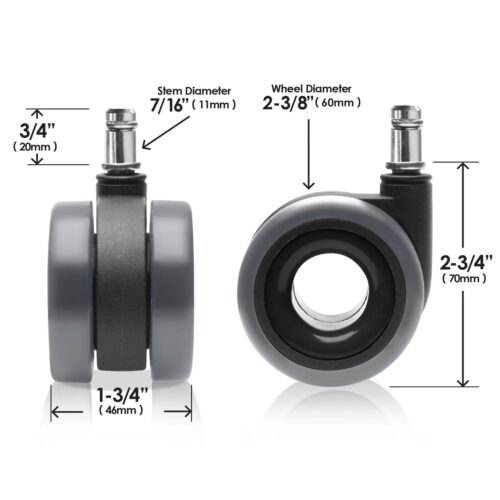 Slipstick Rubber Castor Wheels Dual Bearing 60mm Diameter 1D
