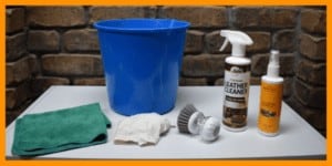 Items required for cleaning leather including white leather